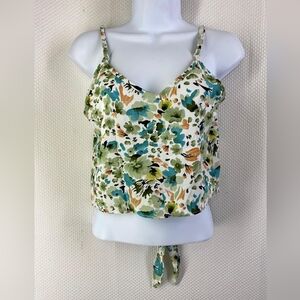 Shein Floral Print Crop Top Cami Green Blue Orange Tie Back Usa 2 Eu 34 XS